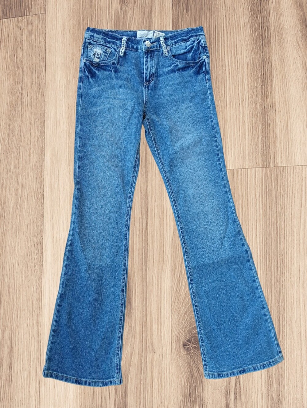 F) Vanilla Star Girls Size 16 Reg Bootcut Jeans Rhinestone Leopard Denim
